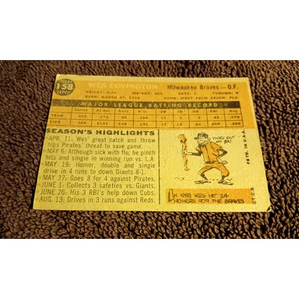 1960 Topps # 158 Wes Covington Milwaukee Braves 5.0 EX Or Better No Creases
