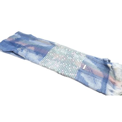 Ladies Scarf Leaf Design on a Blue Background with Diamante Detail & Fringing