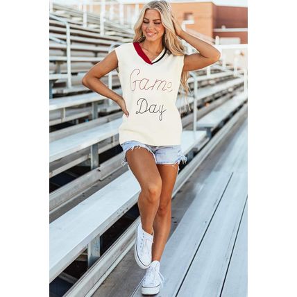 White Vintage Game Day Sweater Vest