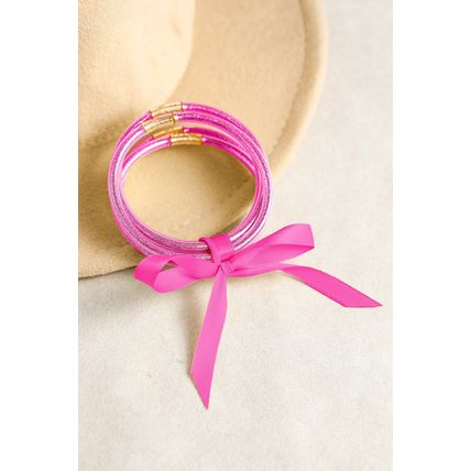 Pink 5pcs Glitter Jelly Bow Knot Ribbon Bracelet Set