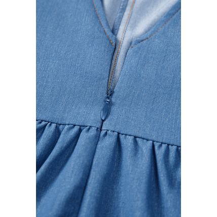 Myosotis Square Neck Pleated Waist V Cut Backless Tied Fit and Flare Dress