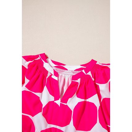Rose Polka Dot Flutter Sleeve Notched Neck Tiered Flowy Dress