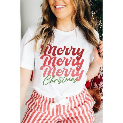 White Merry Christmas Crew Neck Graphic Tee