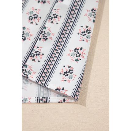 White Floral Ruffled Collar Short Puff Sleeve Printed Blouse