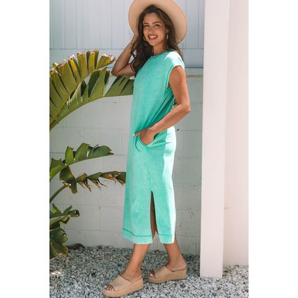 Clearly Aqua Mineral Wash Pocketed T-shirt Long Dress