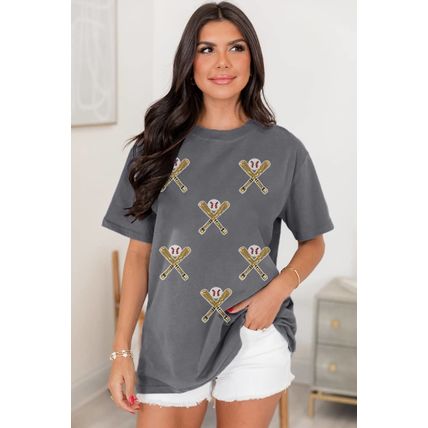 Gray Sequined Game Day Casual Tee