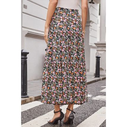 Brown Leopard Floral Reversible Ruffle Hem Maxi Skirt