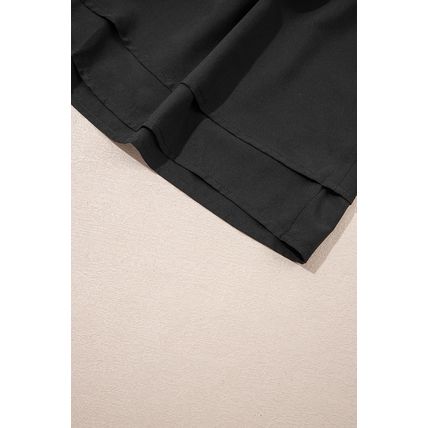Black Crossed Waist Tiered Flowy Shorts