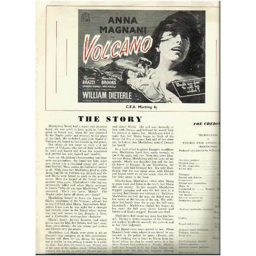 VOLCANO Anna Magnani, Rossano Brazzi, Geraldine Brooks 1950 Press Book