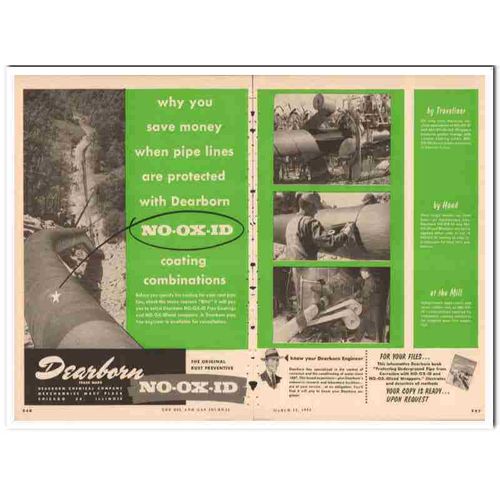 dearborn chemical company 1954 no-ox-id pipeline coating vintage ad