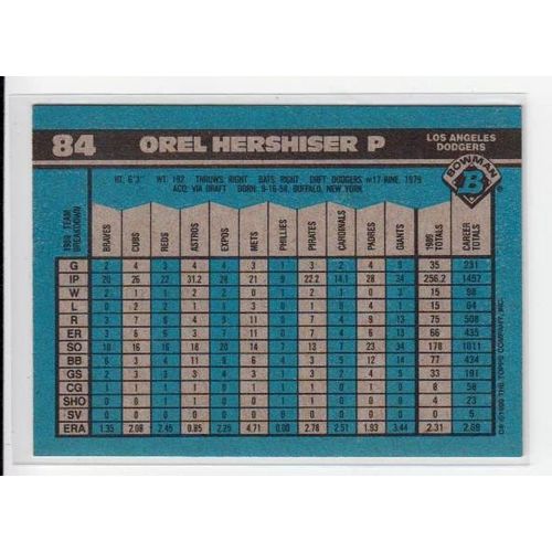 1990 Bowman Orel Hershiser baseball card #84 – Dodgers