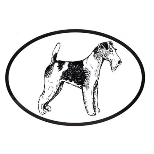 Dog Breed Oval Vinyl Car Decal Black & White Sticker - Fox Terrier