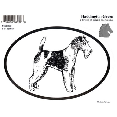 Dog Breed Oval Vinyl Car Decal Black & White Sticker - Fox Terrier