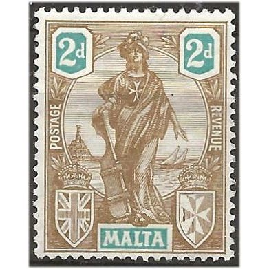 Malta 1922 SG128 2d Bistre-Brown & Turquoise Mounted Mint . .. .