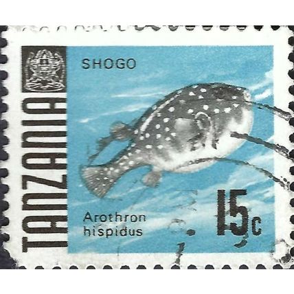 TANZANIA, FISH, White-spotted Puffer, Arothron hispidus, blue 1967, 15c