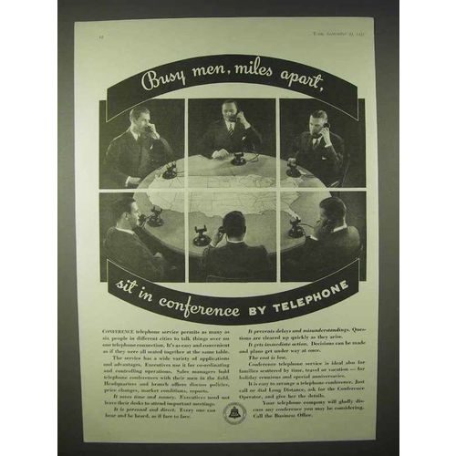 1935 Bell Telephone Ad - Miles Apart Sit in Conference