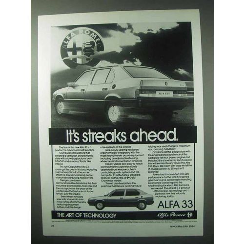 1984 Alfa Romeo 33 Car Ad - It's Streaks Ahead!