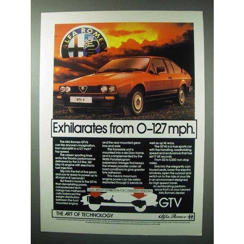 1984 Alfa Romeo GTV6 Car Ad - Exhilarates from 0-127mph