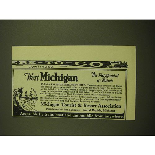 1924 Michigan Tourist & Resort Association Ad - The playground of a nation