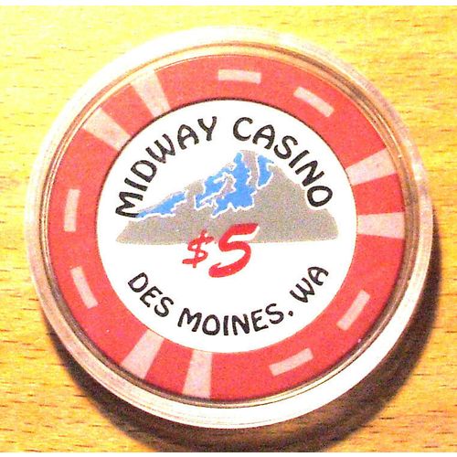 Midway $5. Casino Chip - Des Moines, Washington - Bud Jones Mold