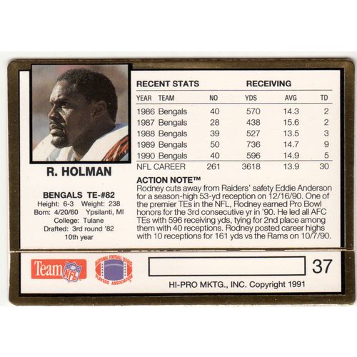 1991 Action Packed NFL Football card 37 Rodney Holman - Bengals