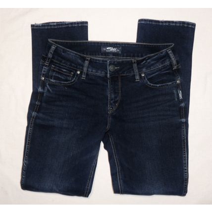 Womens Silver Blue Jeans ELYSE W29L30 Dark Denim Distressed Actual 33x30