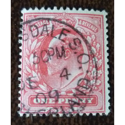 1902 GB King Edward VII SG219 1d scarlet fine used stamp