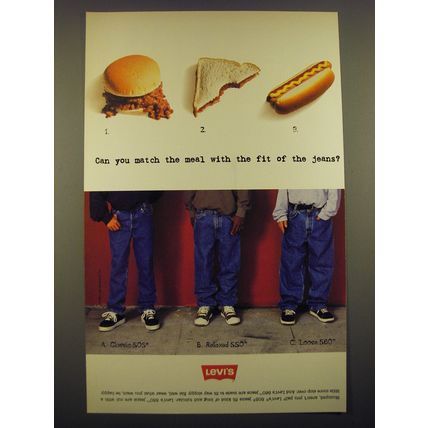 1996 Levi's Classic 505, Relaxed 550 and Loose 560 Jeans Ad - Can you match