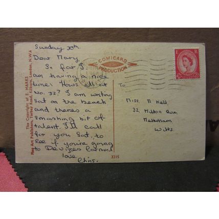 seaside comic humour used vintage postcard by E. Marks COMICARD 2215 ..1964 pm =
