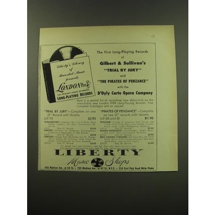 1949 Liberty Music Shops Ad - Gilbert & Sullivan's Trial by Jury
