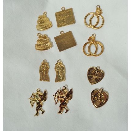 12 Pc Vintage Wedding Theme Charms 3/4 Inch Hollow back Ring Cupid Love Birds