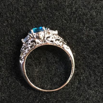 Ring Aqua Colored Crystal White Gold Plate #253 USA Seller