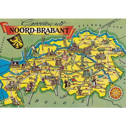 Noord Brabant German Map Postcard