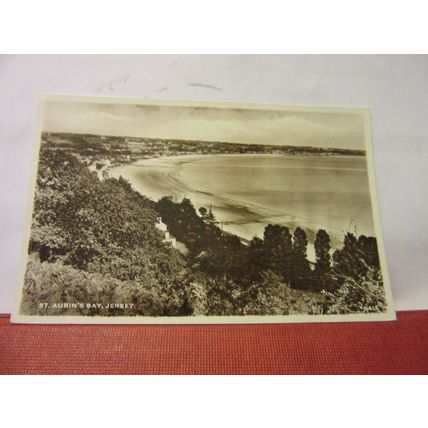ST AUBIN'S BAY, JERSEY used vintage postcard RP 1953 pm? king and queen stamps /