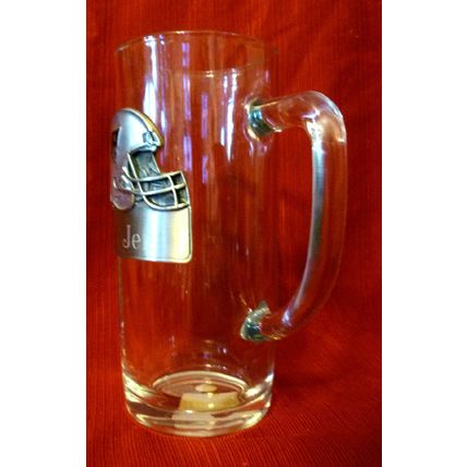 NEW ENGLAND PATRIOTS TALL GLASS & PEWTER TANKARD PERSONALIZED for JEN w HOLOGRAM