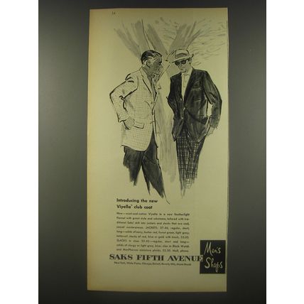 1956 Saks Fifth Avenue Viyella Club Coat Advertisement