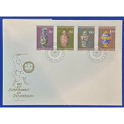 ZAYIX 1974 Liechtenstein Cover Mi602-05, Sc545-548 FDC Art Ceramics 011022SM55