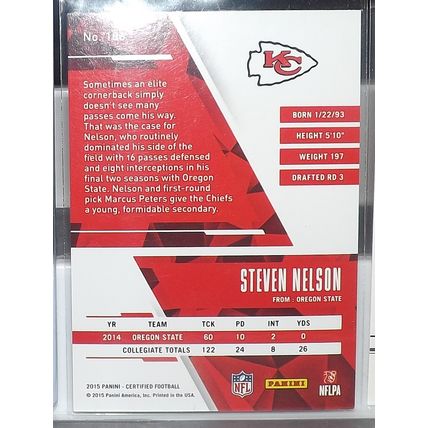 2015 Certified STEVEN NELSON (Oregon State/Chiefs) Rookie card #186 250/999