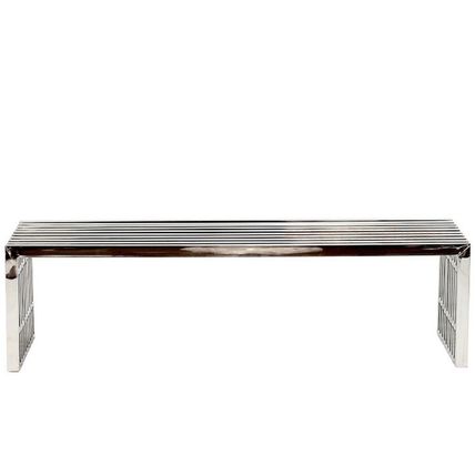 60" Modern Stainless Tubular Slat Steel 60" Bench Coffee Table Indoors or Out 5'