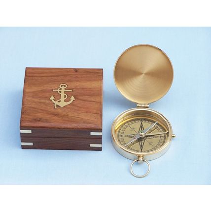 Solid Brass Gentlemen's Compass w/ Rosewood Box 4""