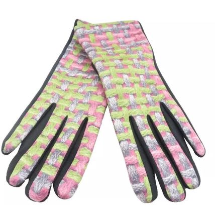 Ladies Gloves Pink & Green Weave Detail with Black Back 23 CM Clothing Accessory