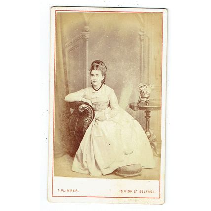 Victorian cdv photo young lady pale frock seated Belfast photographer