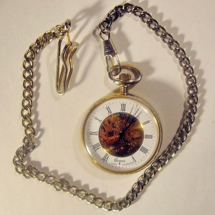 Vintage Germany Watch = Garde Ruhla = Skeleton Pocket Watch Gold Tone 1970's