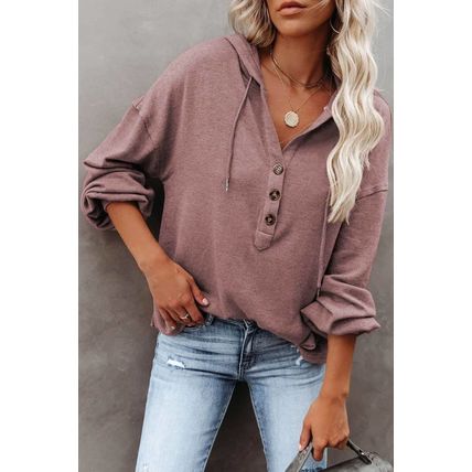 Buttoned High and Low Hem Hoodie