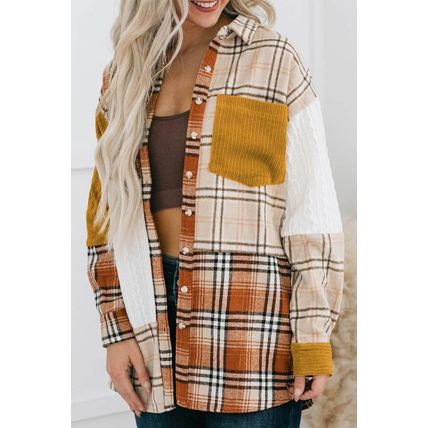 Gold Brick Plus Size Plaid Patchwork Button up Shacket