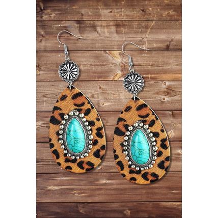 Chestnut Western Leopard Turquoise Inlay Drop Earrings