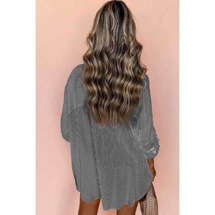 Black Roll-Tab Sleeve Pocketed Long Shirt