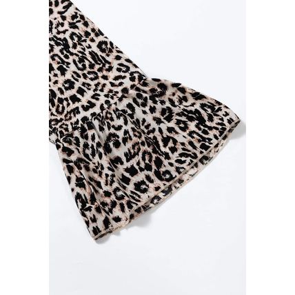 Apricot Leopard Print Tiered Wide Sleeve Maxi Dress