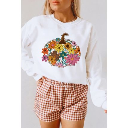 White Floral Pumpkin Custom Graphic Sweatshirt