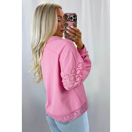 Bonbon Embroidered Flower Patchwork Snap Buttons Pullover Sweatshirt